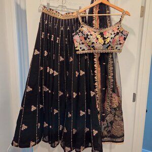 Black Embroidered Georgette Lehenga